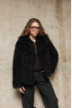 Short women's fur coat made of black ECO llama